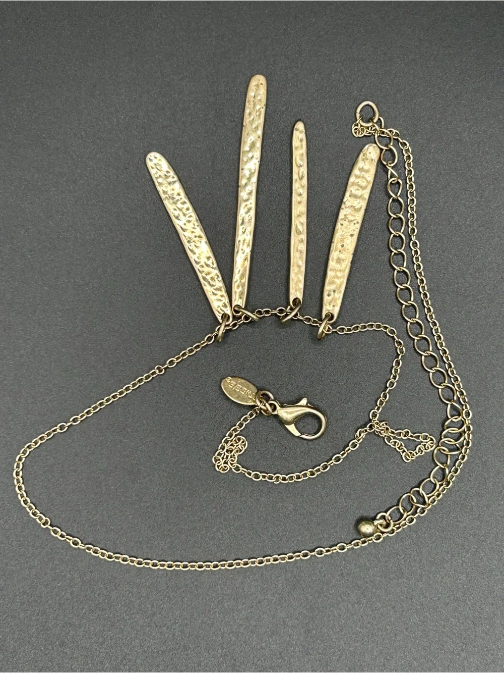 Chico's Gold Tone Hammered Multi-Pendant Necklace, Organic Stick Fringe